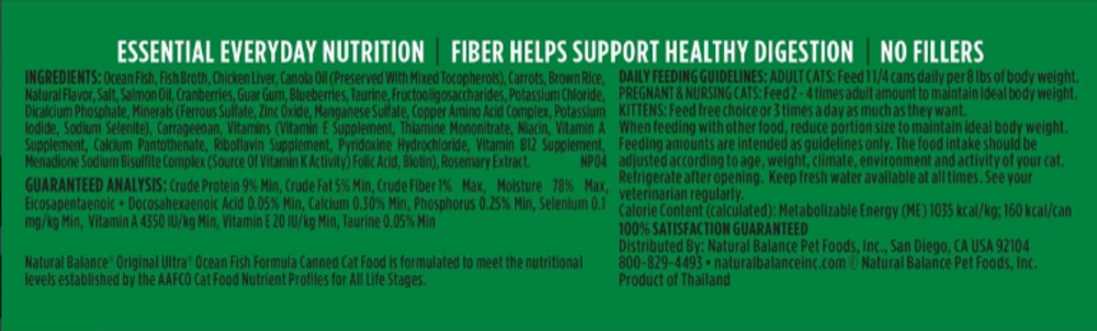 Natural Balance Original Ultra Ocean Fish Recipe Canned Wet Cat Food