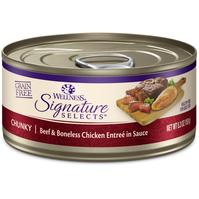 Wellness CORE Signature Selects Natural Grain Free Wet Canned Cat Food, Chunky Beef & Chicken